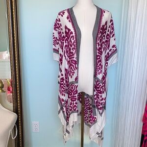 White & Magenta Floral Kimono Cardigan
